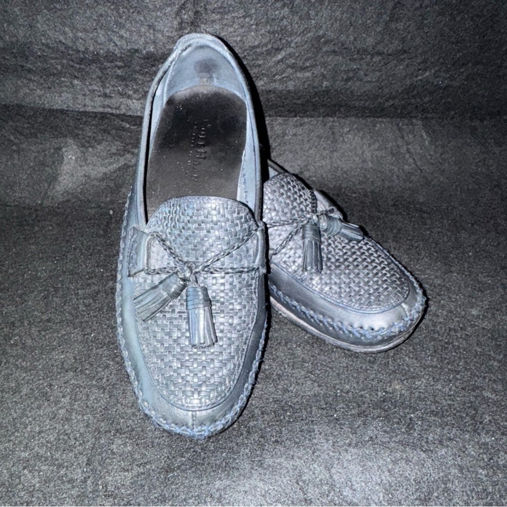 COLE HAAN Women's Navy Blue Woven TASSEL Loafers US 6 B 36 Leather Shoes